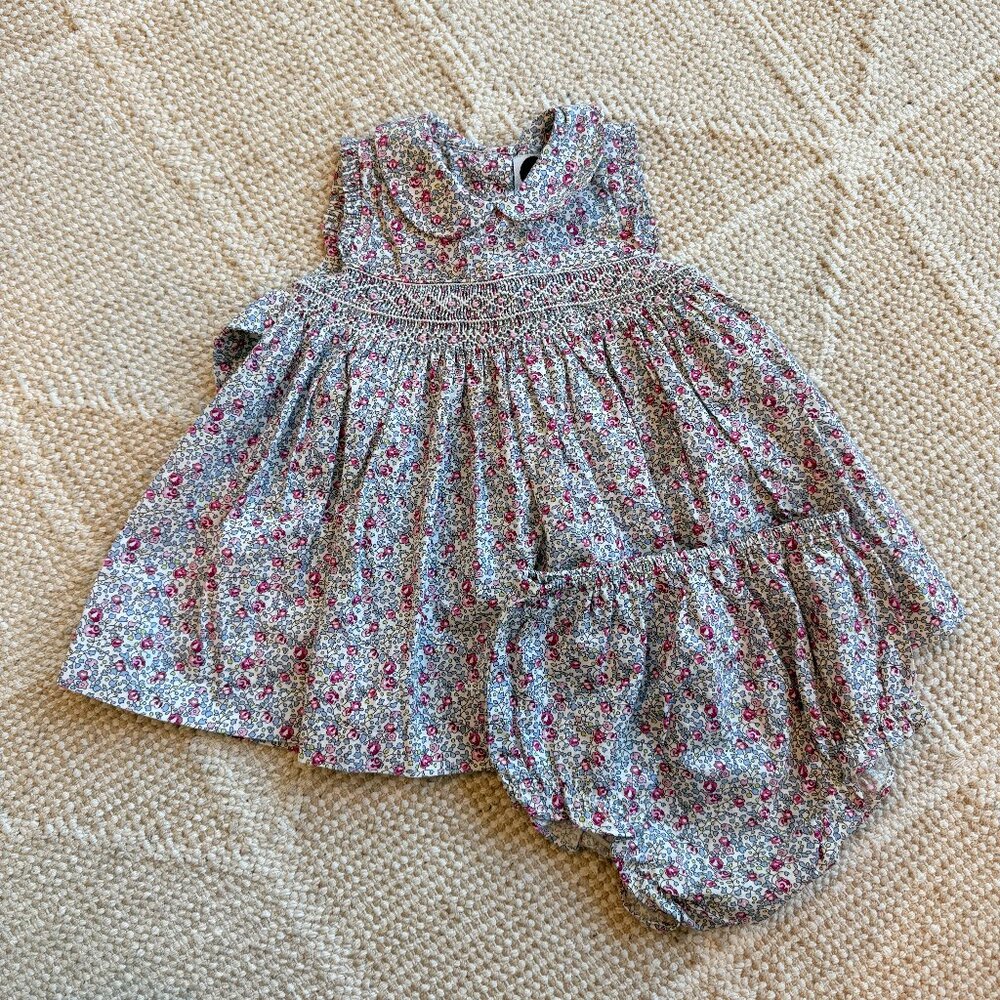 QE smocked dress with bloomers size: 6-9mo